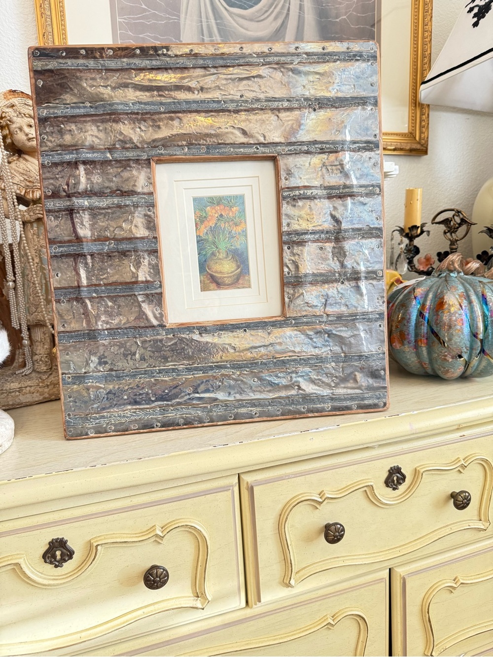 Hammered Metal & Wood Van Gogh Print Art